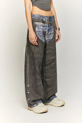 Leather Digitally Printed Jeans Distressed Y2k Men’s Jeans Motorcycle Jeans