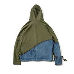 Denim Patchwork Sweatshirts Zipper Sleeve Pullover Hoodies