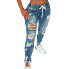 Stretch Skinny Ripped Hole Washed Denim Pants
