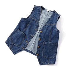 Sleeveless Denim Vest V Neck Button Jean Jacket Double Pocket