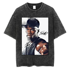 Quality Cotton Hip Hop Streetwear T-shirt 50 Cent Rapper Print Shirt