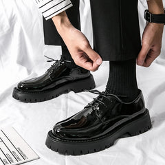 Thick Platform Black Leather Loafers Shoes