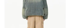 Retro American Neutral Denim Blue down Cotton Jacket