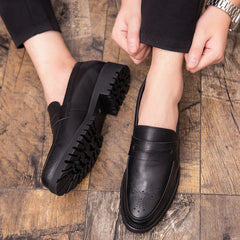 Brogue Carving Penny Loafers Slip on Leather shoes