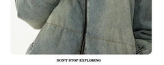Retro American Neutral Denim Blue down Cotton Jacket