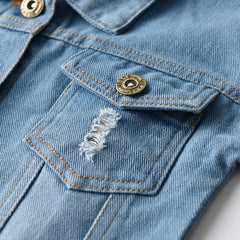 Unisex Denim Jean Coat Cowboy Overcoat Jacket