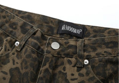 Baggy Leopard Print k Jeans Women High Waisted  Wide Leg Denim Pants