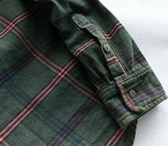 Workwear Plaid Washed Distressed Lapel Versatile Long Sleeve Shirt
