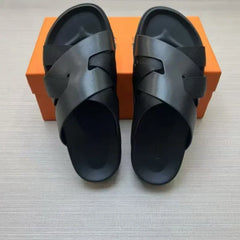 Limited Sale Cow Leather Brand Men's Summer Fashion Slippers Luxury All-match Flat Beach Shoes Flip Flops Factory Direct Sales
