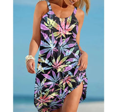 Vintage Green Leaf Print Dresses