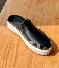 Genuine Leather Thick Sole Street Trendy Button Mule Shoes Slip on Loafers