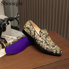 Stud Crystal Gold Shoes Embroidery Comfort Loafers Floral Flats Shoes