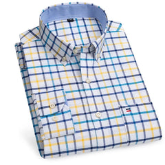 100% Pure Cotton Oxford Long Sleeve  Plaid Shirt