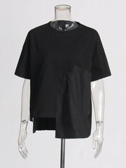 Round Neck Short Sleeve Solid PatchworkT Shirts