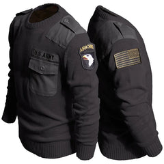 Military Sweater 100% Cotton Round Neck Tactical Knitted Pullover Vintage US Air Force Patch Casual Knitwear