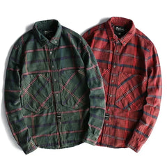 Workwear Plaid Washed Distressed Lapel Versatile Long Sleeve Shirt