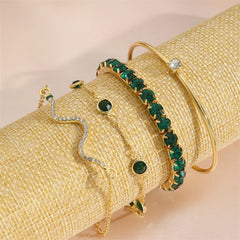 Snake Green Gemstone Metal Bracelet