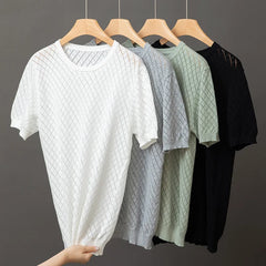 Men Knitwear 100% Cotton Sweater Pullover O-Neck