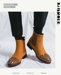 Handmade Chelsea Boots Flock Rivet Square Short Boots