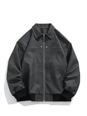 PU Leather Lapel Jacket American Style