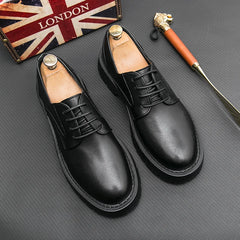 Thick Platform Black Leather Loafers Shoes