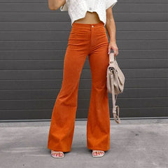 Slim Casual Female New Solid Mid-waist Street Long Flare Clothing