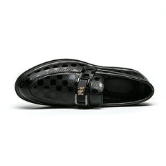 British Style New Emerald Pointed Leather Shoes Slip-On Loafer Black Hombre