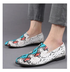 Classic Snake Pattern Loafers Breathable Leather Men's Footwear