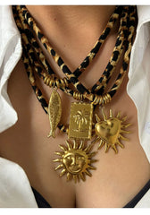 Vintage Gold Plated Heart Sun Pendant Necklace
