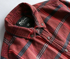 Workwear Plaid Washed Distressed Lapel Versatile Long Sleeve Shirt