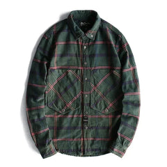 Workwear Plaid Washed Distressed Lapel Versatile Long Sleeve Shirt