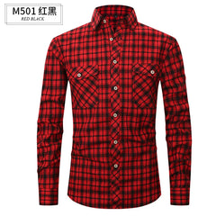 Brushed Plaid Cotton Long Sleeve Shirt