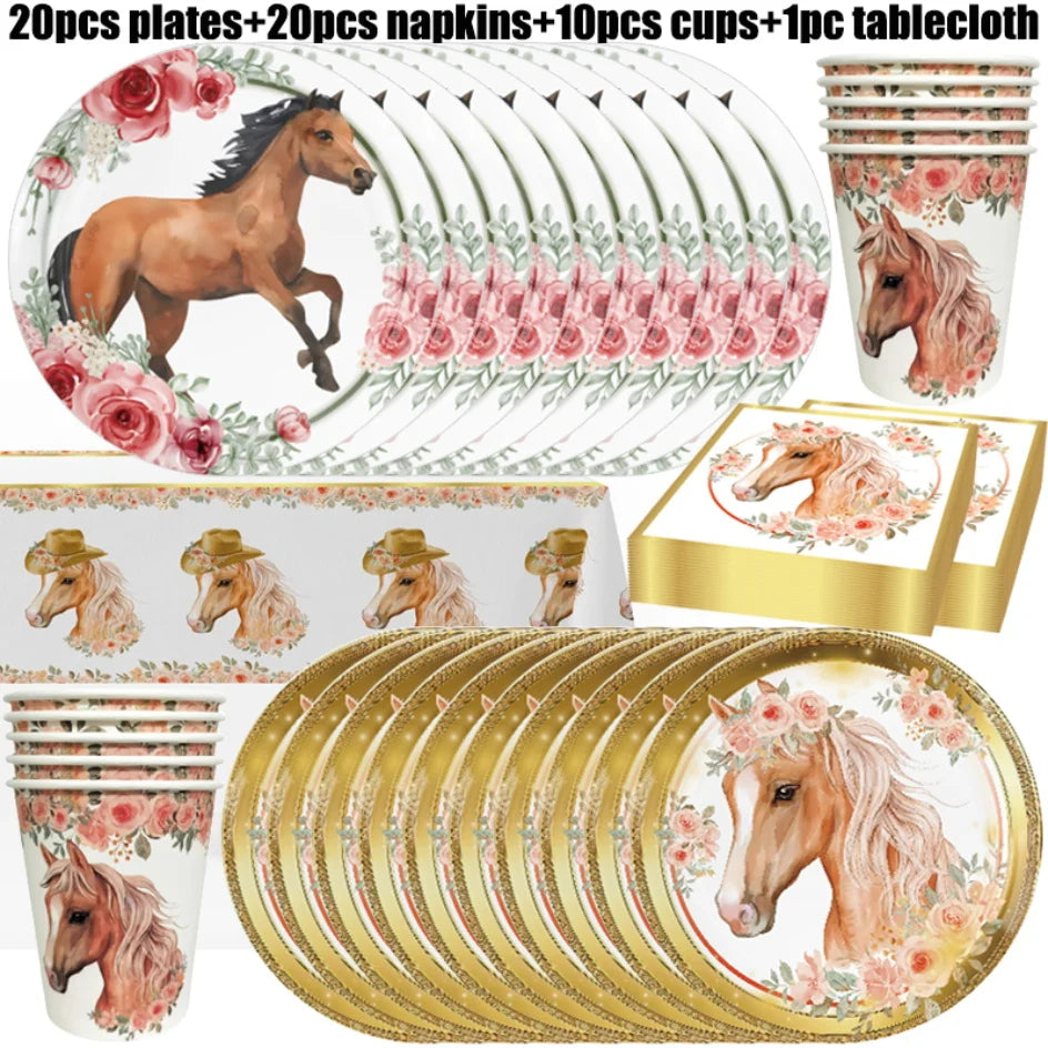 Horse Birthday Party Decoration Supplies Horse Theme Birthday Party Paper Napkins Cups Plates Tablecloth Tableware Child Favours
