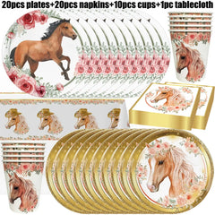 Horse Birthday Party Decoration Supplies Horse Theme Birthday Party Paper Napkins Cups Plates Tablecloth Tableware Child Favours