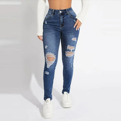 Elastic Waist Drawstring  Denim Jeans Fashion Skinny Slim Ankle-Length Pant