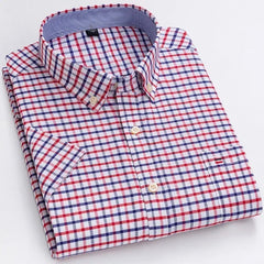 100% Pure Cotton  Oxford Short Sleeve Square Collar Solid Plaid Striped Shirt