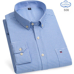 100% Pure Cotton Oxford Long Sleeve  Plaid Shirt