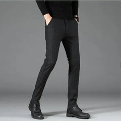 Plaid Trousers Slim Pants Gray Stripe