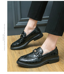 British Style New Emerald Pointed Leather Shoes Slip-On Loafer Black Hombre
