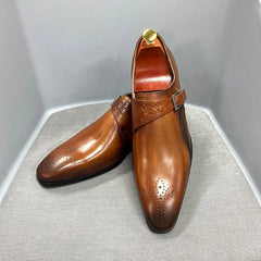 Luxury Alligator Print Handmade Genuine Calf Leather Monk Strap Shoes