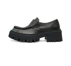 British Style Concise Thick High Heels Genuine Leather Shoes
