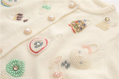 High Quality Autumn Winter Sweater Women Diamonds Pearls Beading Elegant Cardigan