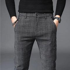 Plaid Trousers Slim Pants Gray Stripe