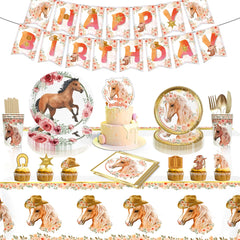 Horse Birthday Party Decoration Supplies Horse Theme Birthday Party Paper Napkins Cups Plates Tablecloth Tableware Child Favours
