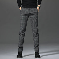 Plaid Trousers Slim Pants Gray Stripe
