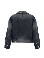 Heavy Duty Washed Vintage Leather Collar Jacket