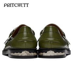 Slip-On Green Leather Loafers Shoes