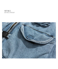 Vest High Street Casual Cargo Denim Vest V-neck