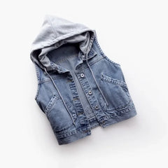 Hooded Vests Jean Short Waistcoat Large Size Cotton Zipper Denim Vest