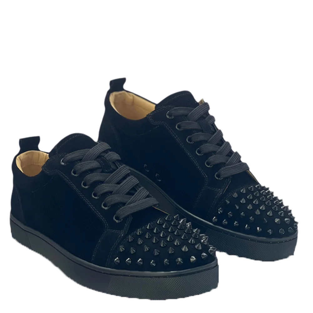 Spiked Black Suede Genuine Leather Toecap Rivets Flats Sneaker